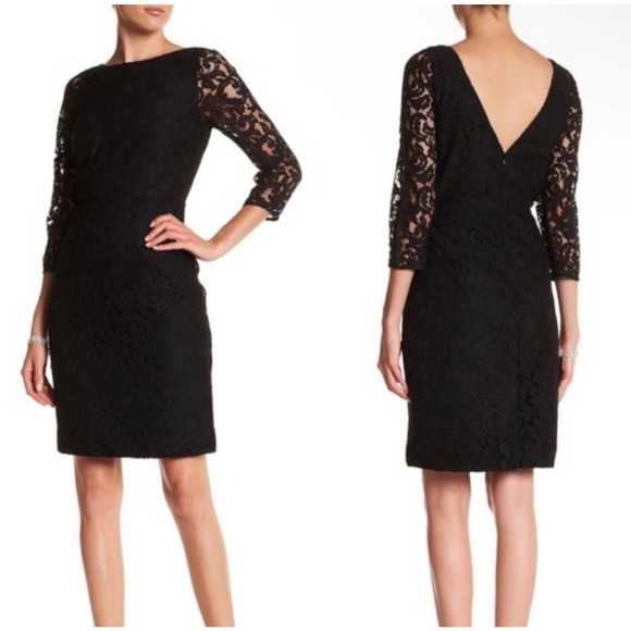 J. Crew Dresses & Skirts - J. Crew Natalia in Leavers Lace Black Sheath Dress sz 12 Knee Length 3/4 Sleeve